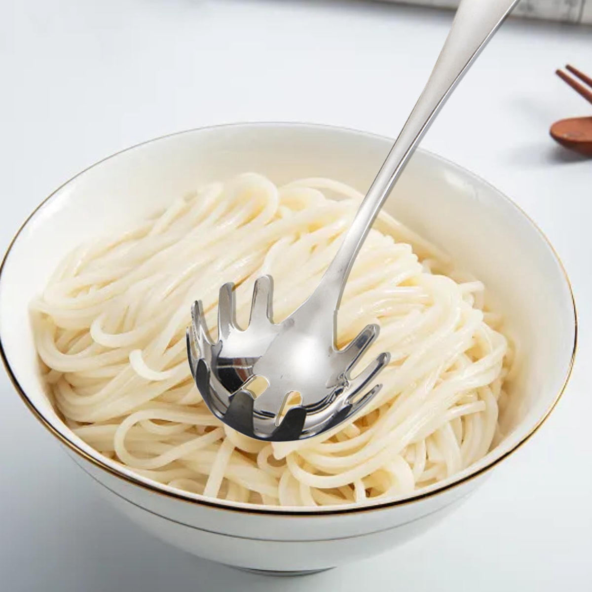 Slotted Pasta Serving Spoon in Mirror-Polished Stainless Steel, 9.4 Inch - Image 5