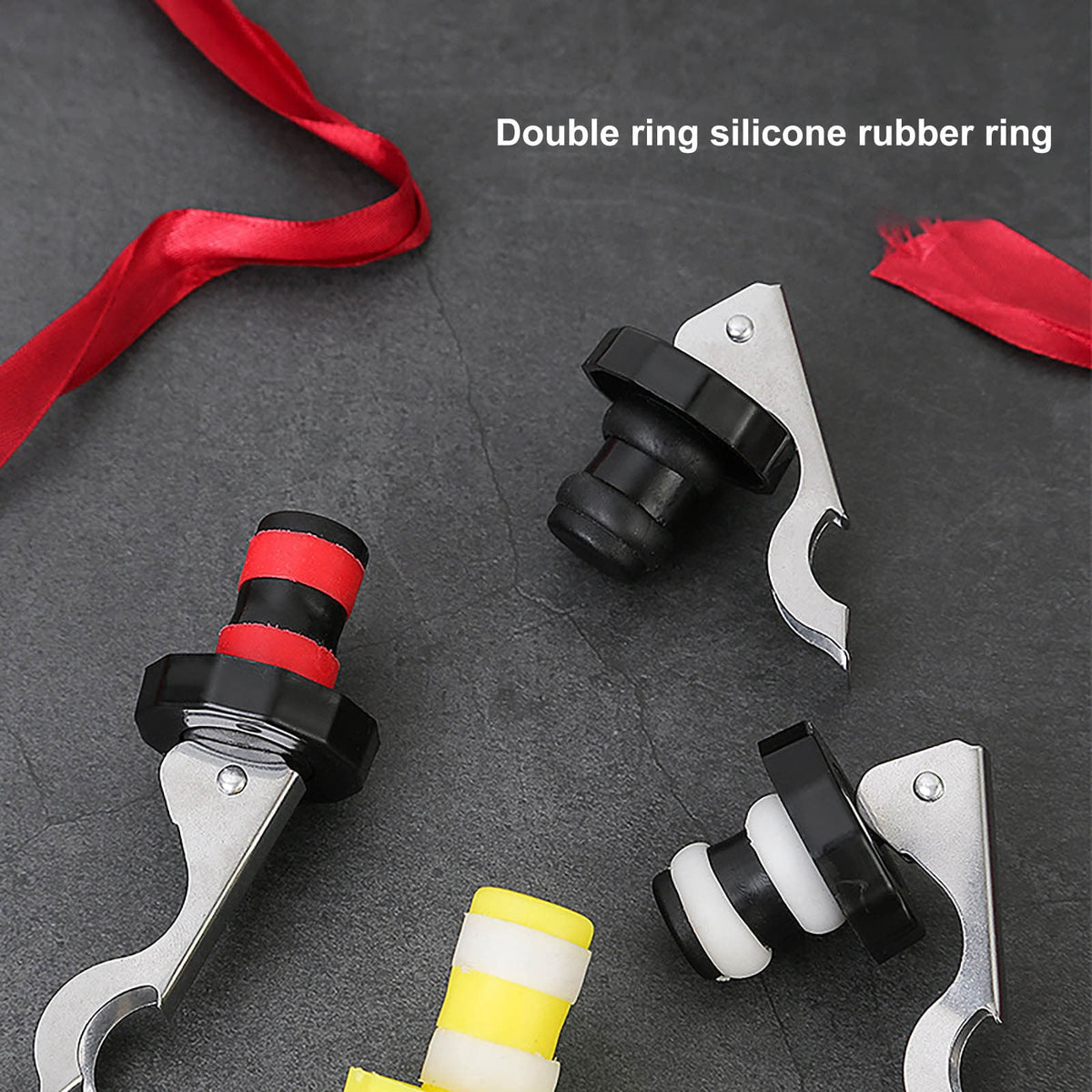 Lever-Action Bottle Stopper in Yellow Silicone with Expanding Steel Plug - Image 6