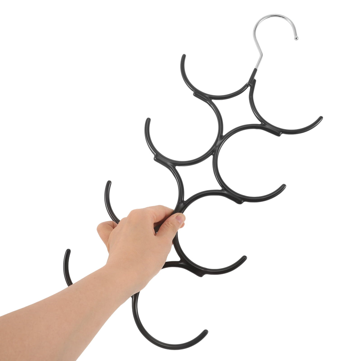 Black Steel Scarf Organiser Rack with Non-Slip Hooks, 16.34 Inch - Image 6