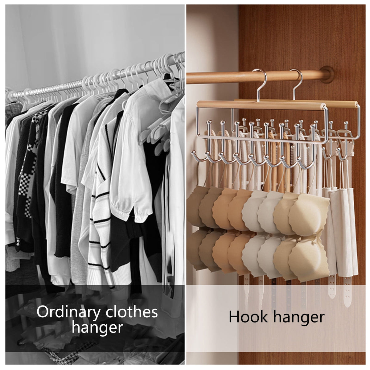 Wooden Swivel Accessory Hangers, Two Racks with Eight Hooks Each, Khaki - Image 3